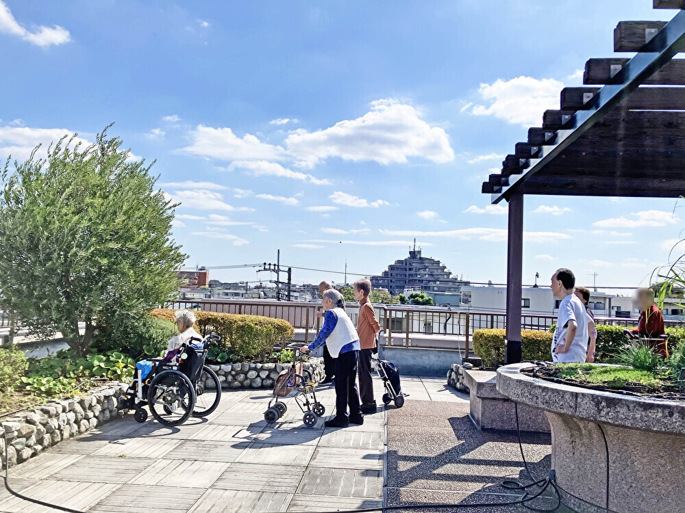 屋上庭園の萩の花満開