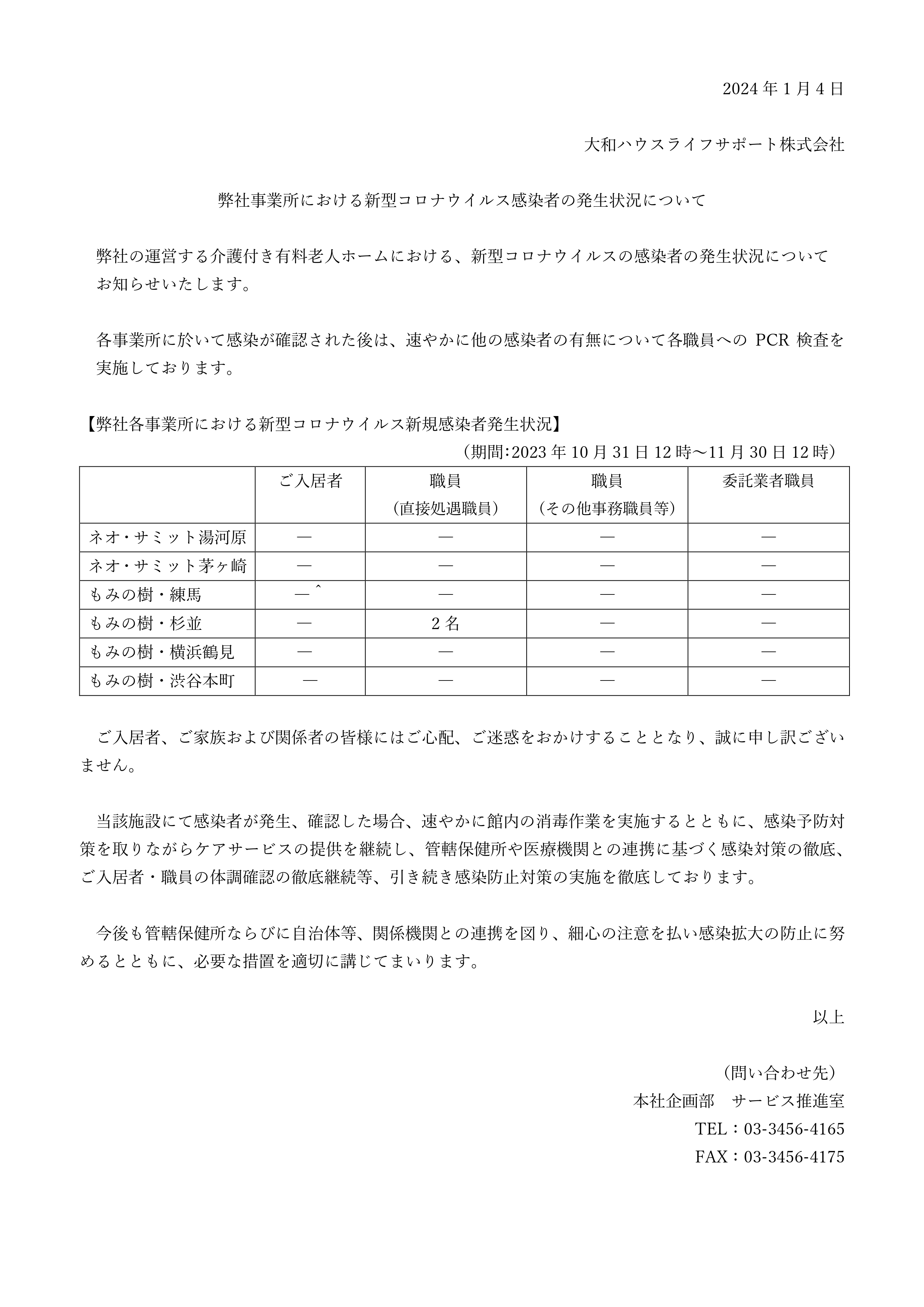 新型コロナウイルス感染者の発生状況について【 2023年11月30日現在】