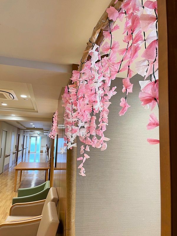 おはな紙でしだれ桜作り